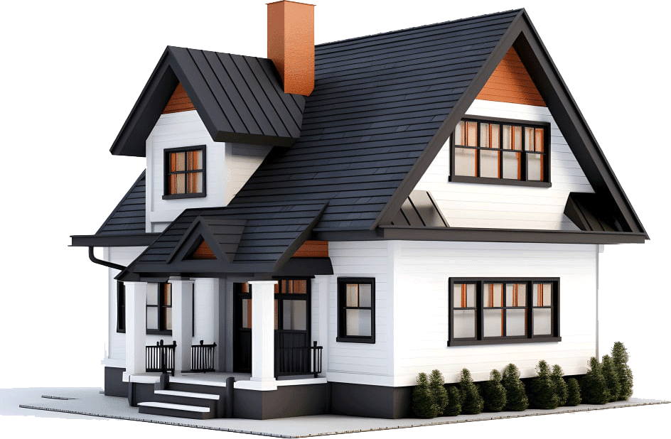 A 3 d image of a house with black roof